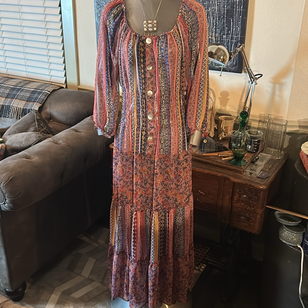 Anthropologie Fig and Flower Sheer Layered Print Over Dress - Picture 2 of 10